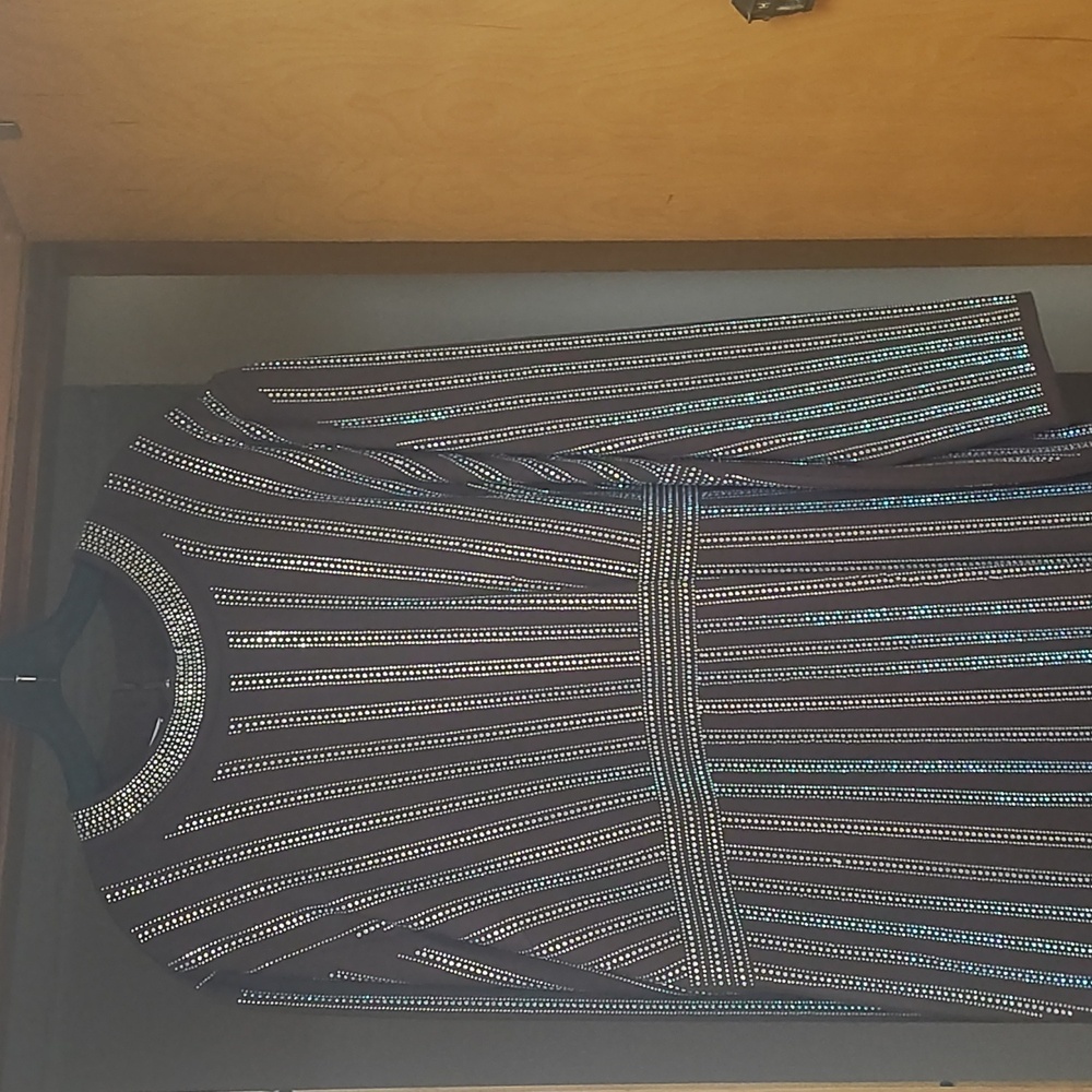 Striped Long Sleeve Dress, With Beads. Brown. I Purchased For Church. Worn Once.